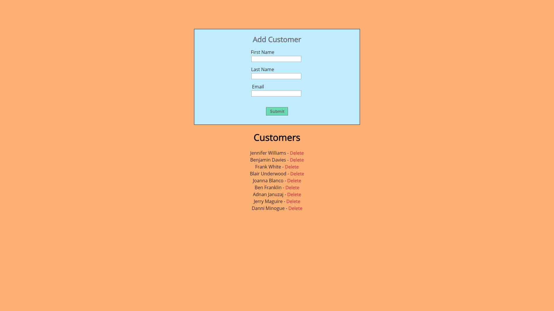 screenshot of customer app